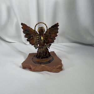 Jay L. Tschudy signed Metal Art Angel Copper Brass Sculpture Stone Stand Native